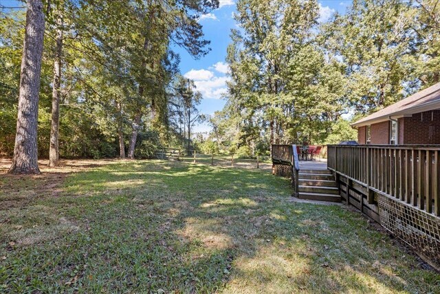 view of yard featuring a wooden deck