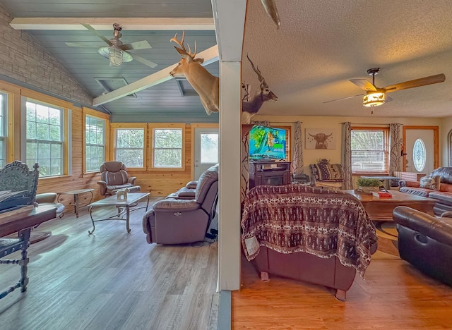 living room with ceiling fan, light hardwood / wood-style floors, and plenty of natural light