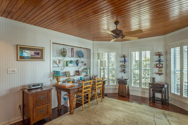 office space with light hardwood / wood-style floors and ceiling fan