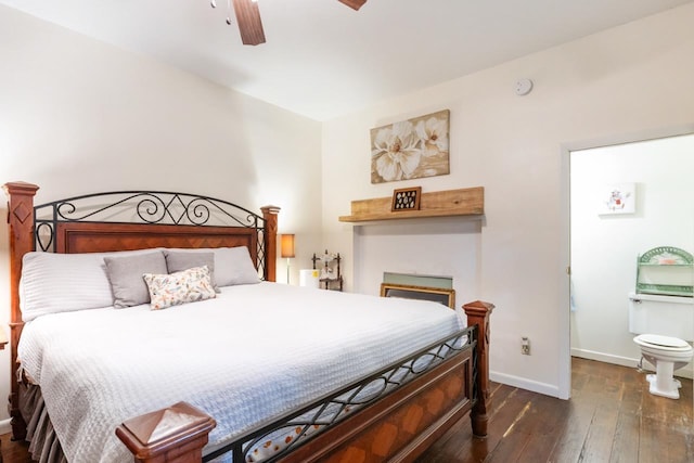 bedroom featuring baseboards, ceiling fan, and hardwood / wood-style floors