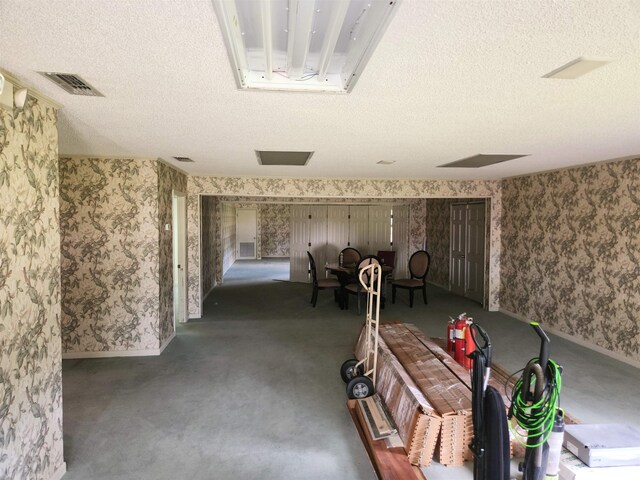 basement with a textured ceiling