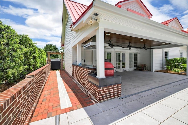 4640 Grove Park Dr, Tallahassee, FL 32311 - view of patio with french doors, exterior kitchen, and ceiling fan