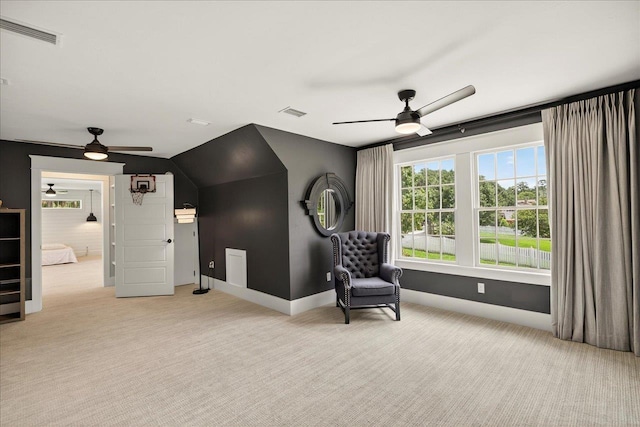 4640 Grove Park Dr, Tallahassee, FL 32311 - living area with a ceiling fan, carpet, and vaulted ceiling