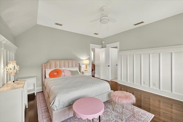 4640 Grove Park Dr, Tallahassee, FL 32311 - bedroom featuring wood finished floors, a ceiling fan, and vaulted ceiling