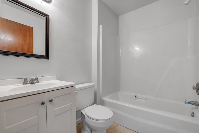 bathroom with toilet, tile patterned floors, bathtub / shower combination, and vanity