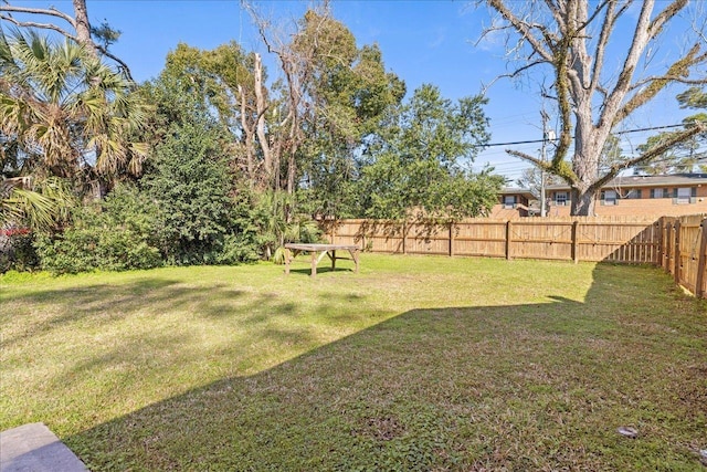 view of yard with a fenced backyard