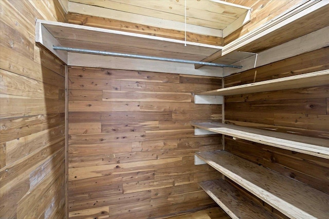 storage room with a sauna