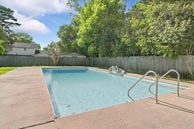 view of pool with a fenced backyard, a patio, and a fenced in pool