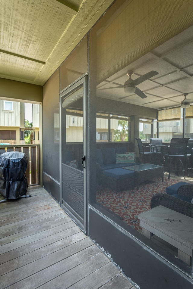 377 Pirates Landing Dr, Carrabelle, FL 32320 - deck featuring an outdoor living space and a ceiling fan
