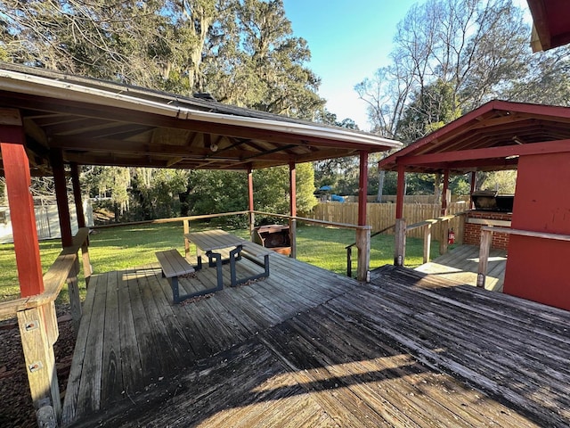 deck with fence and a yard