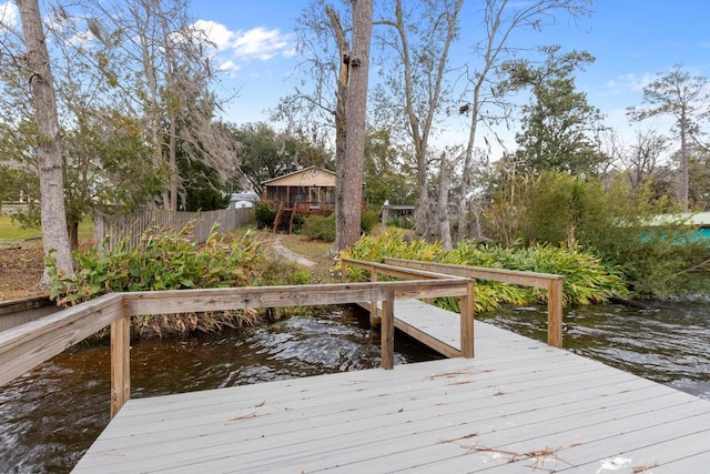 view of dock with a water view