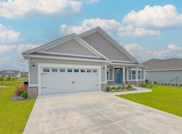 craftsman-style house with a front lawn and a garage