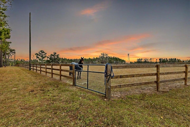 exterior space featuring a yard and a rural view