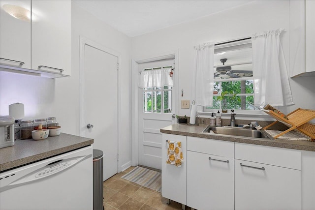 1454 S Gadsden St -, Unit Tallahassee, FL 32301 - kitchen with white dishwasher, white cabinets, ceiling fan, and dark countertops