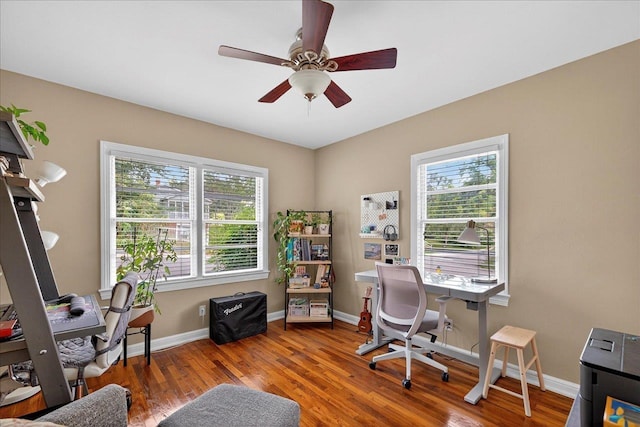 1454 S Gadsden St -, Unit Tallahassee, FL 32301 - office area featuring wood finished floors and a ceiling fan