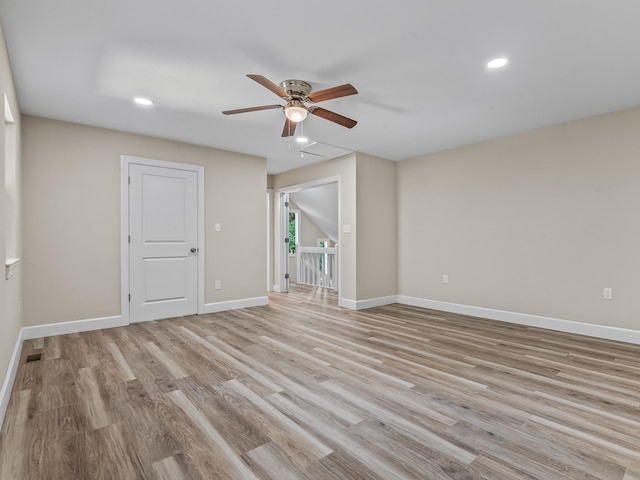 2191 Shangri La Ln E Unit 12B, Tallahassee, FL 32303 - unfurnished room with ceiling fan, light wood finished floors, baseboards, and recessed lighting