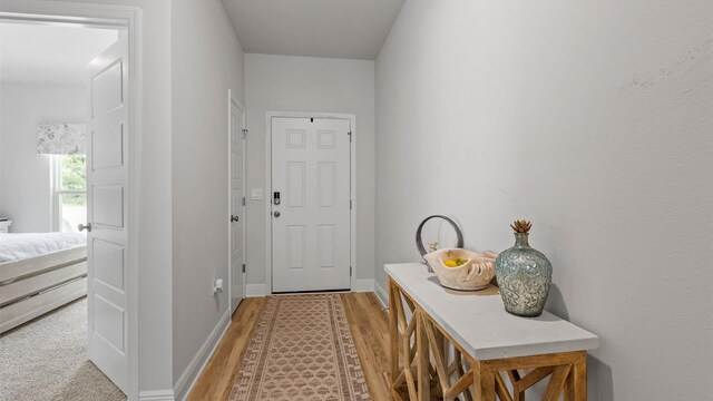 doorway to outside featuring hardwood / wood-style flooring