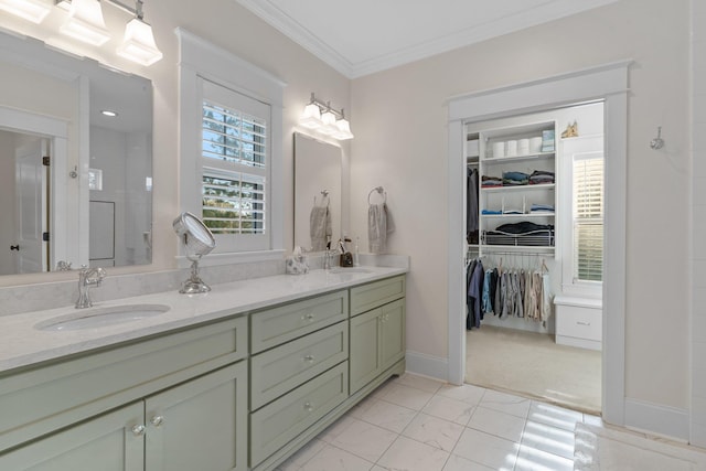 bathroom featuring vanity and crown molding