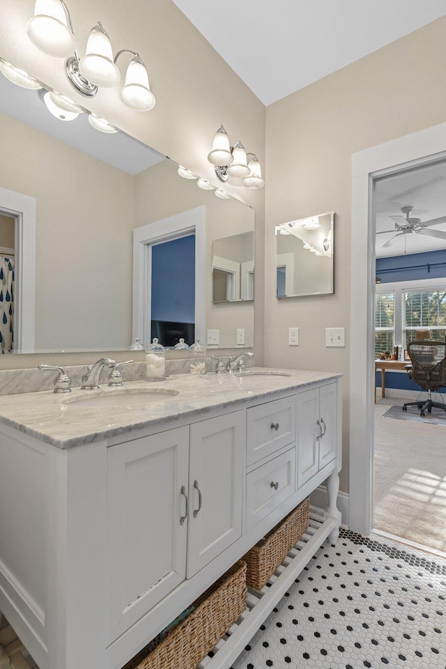 bathroom with vanity and ceiling fan