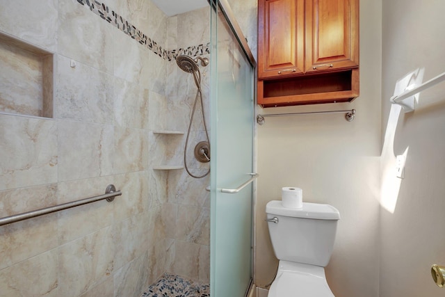 bathroom with toilet and a stall shower