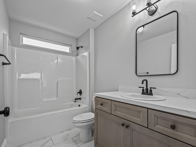 full bathroom featuring vanity, toilet, and tub / shower combination