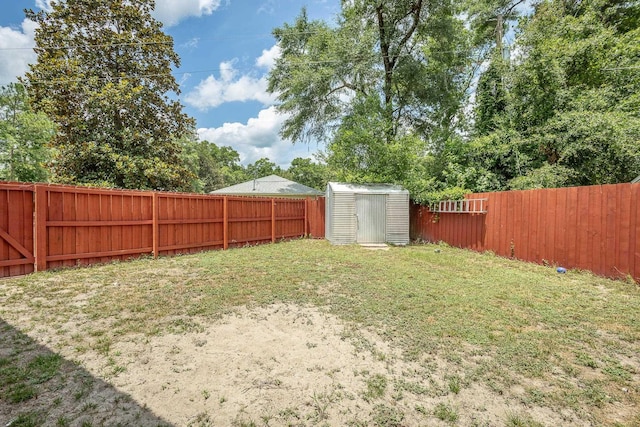 view of yard with a storage unit