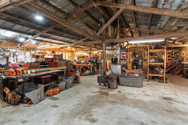 garage featuring a workshop area