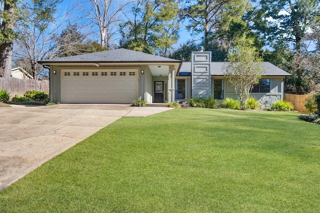 view of front of house with a front yard and a garage