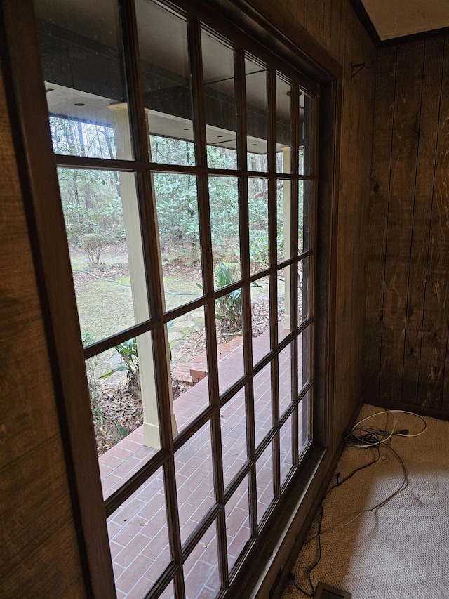 details featuring wood walls