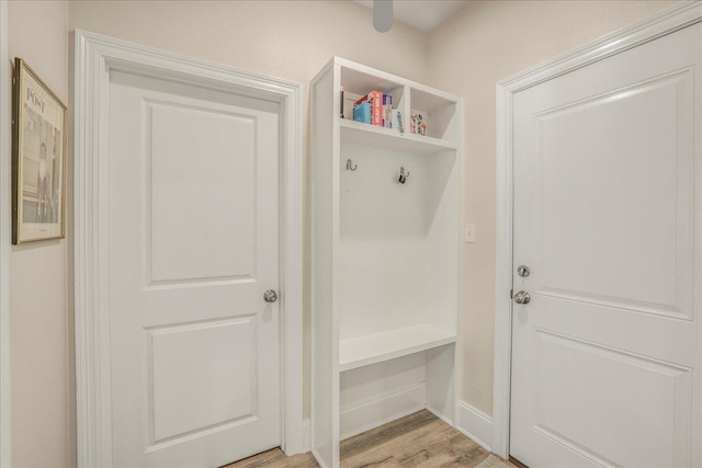 mudroom with light wood-style floors