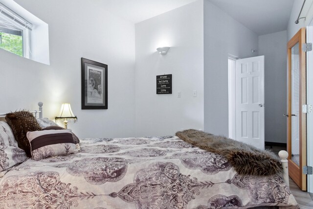 bedroom with wood-type flooring