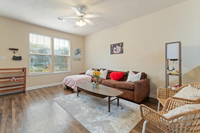 3400 Old Bainbridge Rd Unit 108, Tallahassee, FL 32303 - living room featuring visible vents, baseboards, a ceiling fan, and wood finished floors