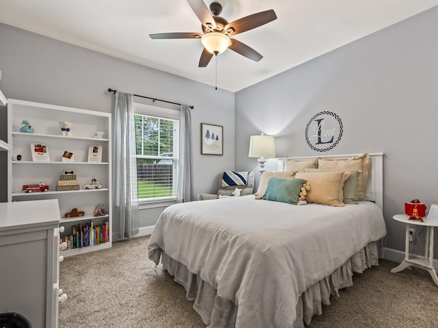 bedroom with carpet flooring and ceiling fan