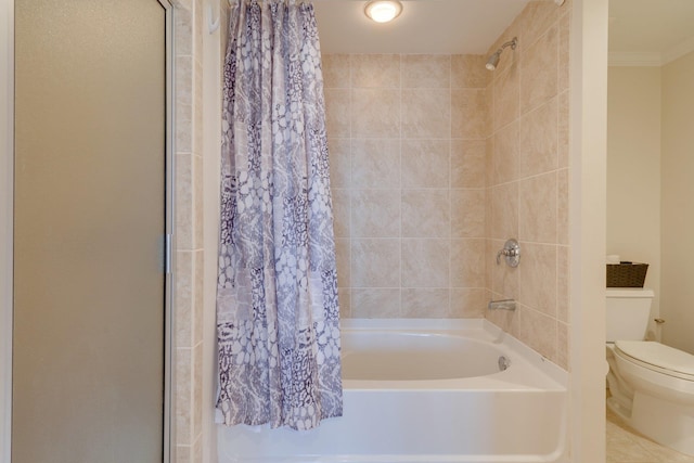 121 N Monroe St Unit 1103, Tallahassee, FL 32301 - bathroom with toilet, shower / bathtub combination with curtain, and ornamental molding