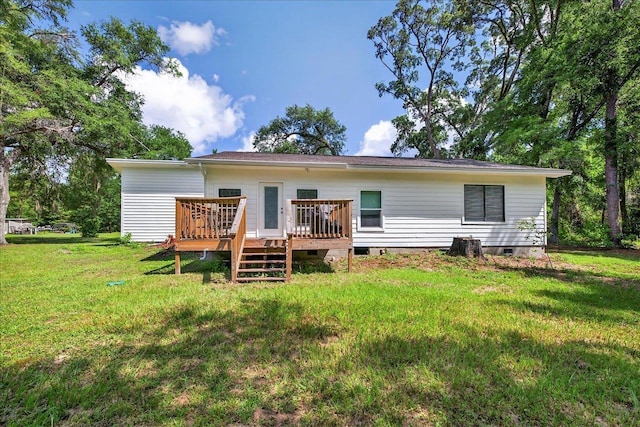 147 Hawk Ridge Dr, Havana, FL 32333 - rear view of property featuring a deck, crawl space, and a yard