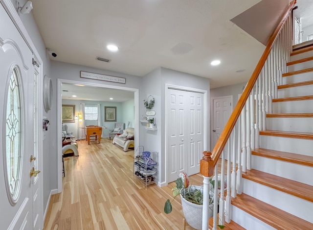 7420 Hickock Ct, Tallahassee, FL 32311 - entrance foyer featuring light wood-type flooring, recessed lighting, and stairway