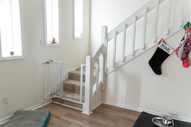 stairway featuring hardwood / wood-style floors