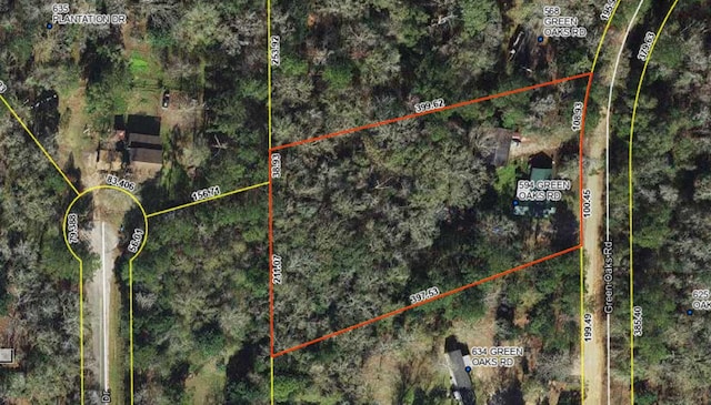 594 Green Oaks Rd, Havana, FL 32333 - aerial view of property's location featuring property boundaries highlighted
