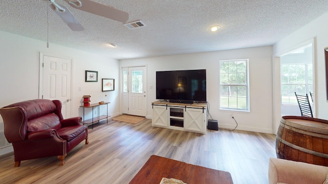 594 Green Oaks Rd, Havana, FL 32333 - living area with light wood finished floors, a textured ceiling, and ceiling fan