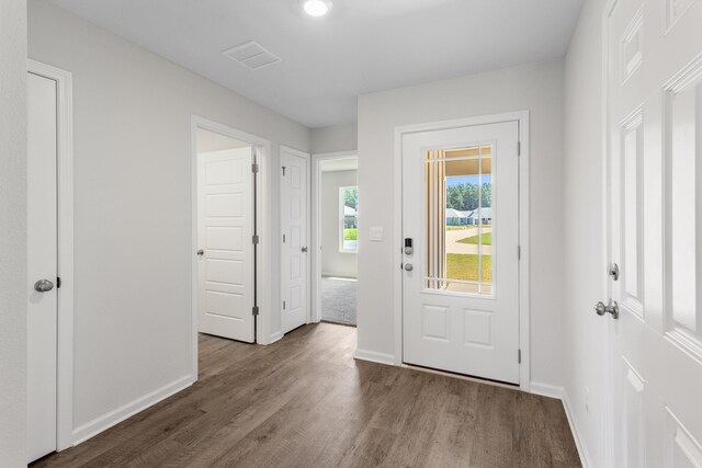 entryway with hardwood / wood-style floors