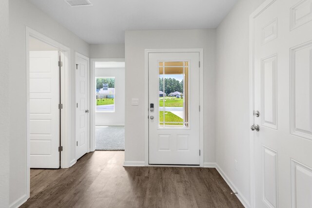 doorway featuring dark hardwood / wood-style flooring