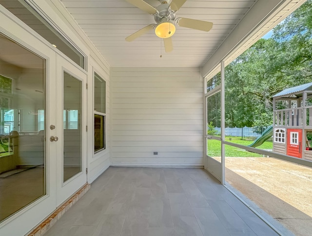 3353 Jasmine Hill Rd, Tallahassee, FL 32311 - unfurnished sunroom with a ceiling fan