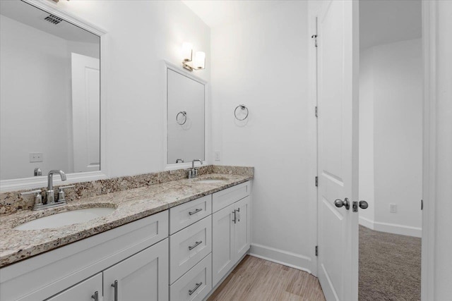 bathroom with vanity and wood-type flooring