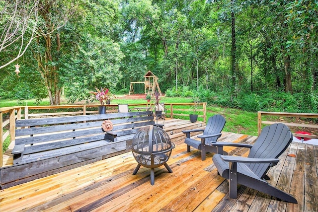 3508 Trillium Ct, Tallahassee, FL 32312 - wooden terrace featuring an outdoor fire pit