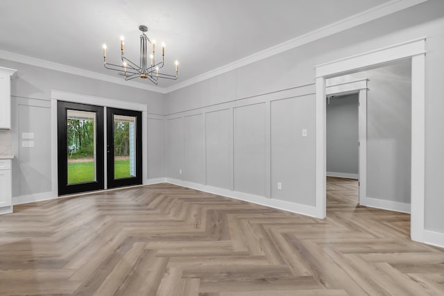 205 Fairway Dr, Havana, FL 32333 - unfurnished dining area featuring a chandelier, crown molding, a decorative wall, and baseboards