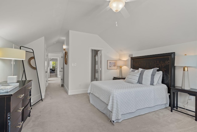 1216 Mitchell Ave, Tallahassee, FL 32303 - bedroom with vaulted ceiling, ceiling fan, light colored carpet, baseboards, and visible vents