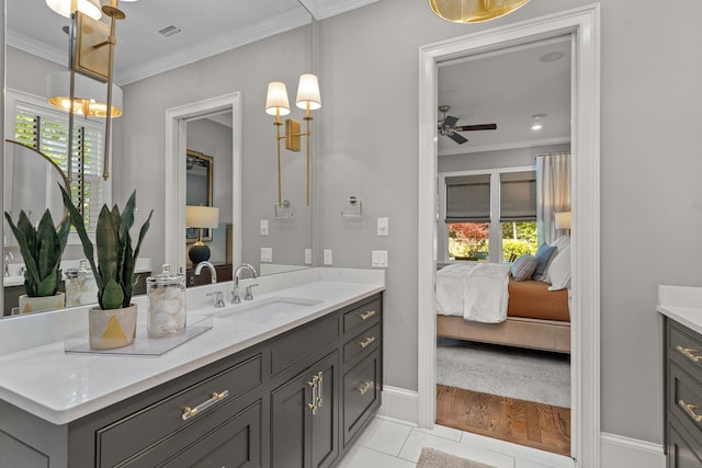 1216 Mitchell Ave, Tallahassee, FL 32303 - ensuite bathroom with ensuite bathroom, visible vents, tile patterned flooring, vanity, and ornamental molding