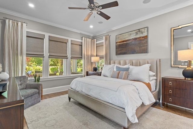 1216 Mitchell Ave, Tallahassee, FL 32303 - bedroom with recessed lighting, wood finished floors, ornamental molding, baseboards, and ceiling fan