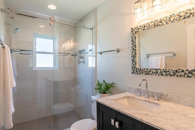 696 Lupine Ln, Tallahassee, FL 32308 - full bathroom featuring vanity, a stall shower, and tile patterned flooring