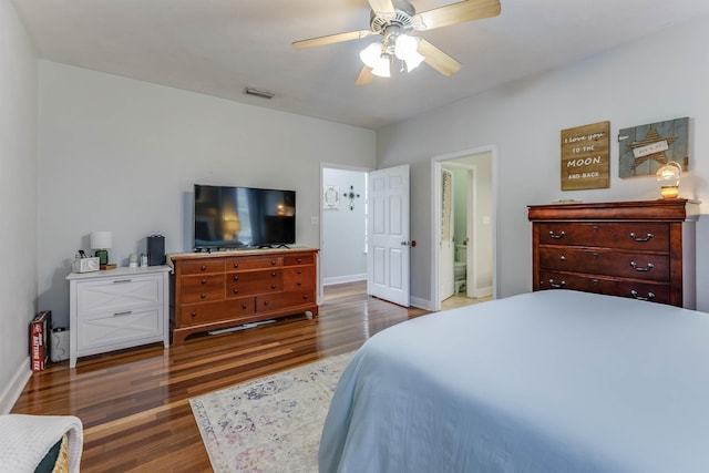 10446 Rose Rd, Tallahassee, FL 32311 - bedroom with wood finished floors, baseboards, ceiling fan, and visible vents